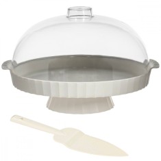 Set Platou torturi si prajituri cu spatula, plastic, capac transparent, 30 cm foto