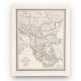 Harta Turciei europene și a Greciei, gravură &icirc;n cupru colorată manual, 1826