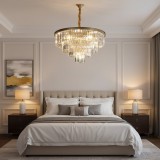 Candelabru Cristal CHAMBORD Eleganza 8xE14, Diametru 48cm, Auriu Mat, Inaltime Reglabila