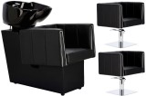 Set Scafă coafor profesională unitate de spălare model Dante + 2 x scaune de coafură hidraulic pivotant pentru picioare și accesorii bol ceramic