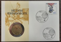 GERMANIA DEMOCRATA - FDC SI MONEDA UNC 5 MARK 1990, 500 ANI SERVICIUL POSTAL