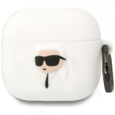 Husa Karl Lagerfeld 3D NFT Karl&#039;s Head pentru Apple AirPods 4, Alba