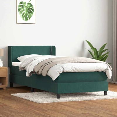 vidaXL Pat box spring cu saltea, verde &amp;icirc;nchis, 80x220 cm, catifea 3318054 foto
