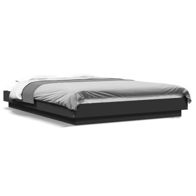 vidaXL Cadru de pat cu lumini LED, negru, 140x190 cm, lemn prelucrat foto