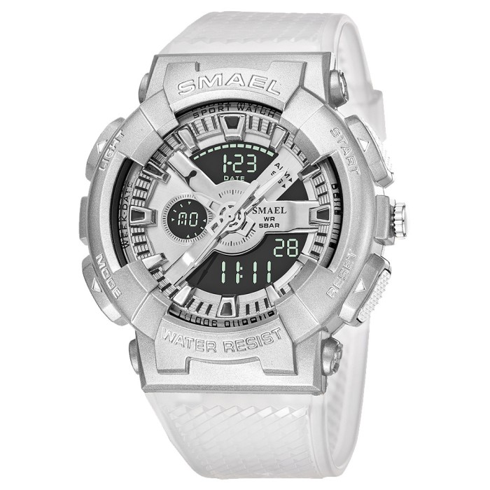 Ceas barbatesc Smael Sport Digital Analog 5 ATM Alb