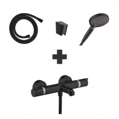 Set baterie cada - dus, Hansgrohe, Ecostat Comfort, cu para, suport pentru para si furtun, negru mat