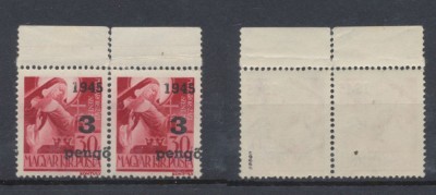 ROMANIA 1945 Oradea I pereche timbre locale 3P/30f tip I eroare sursarj deplasat orizontal MNH foto