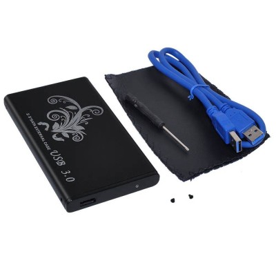 Carcasa HDD 2.5 SATA USB Type C 3.1 include surubelnita cablu husa piele artificiala negru foto