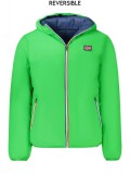 Cumpara ieftin Geaca cu doua fete barbati, cu 2 buzunare exterioare, cu gluga, logo, verde si bleumarin, S