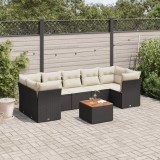 Set mobilier de grădină cu perne, 8 piese, negru, poliratan