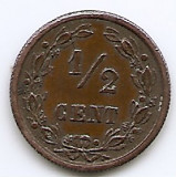 Olanda &frac12; Cent 1901 - Willem III / Wilhelmina, Bronz, 14 mm KM-109, Europa