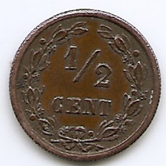 Olanda ½ Cent 1901 - Willem III / Wilhelmina, Bronz, 14 mm KM-109