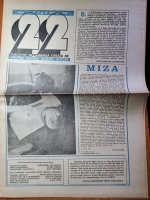 ziarul &amp;quot;22&amp;quot; 27 aprilie 1990-stelian tanase,petru cretia foto