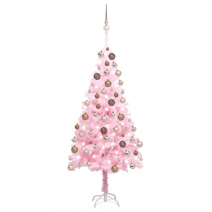 vidaXL Brad Crăciun pre-iluminat cu set globuri, roz, 150 cm, PVC 3077584