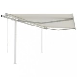 VidaXL Copertină retractabilă automat, cu st&acirc;lpi, crem, 4,5x3,5 m
