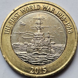 2 pounds 2015 Marea Britanie, Royal Navy, km#1345, First World War