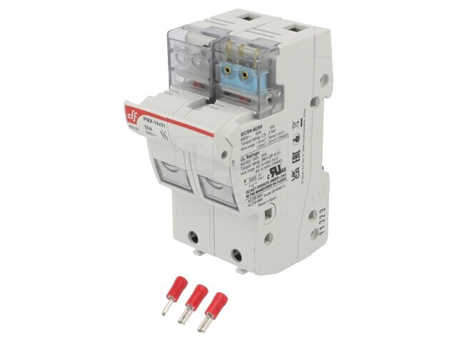 Clemă siguranţe cilindrice 14x51mm 50A gri - şină DIN