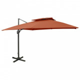 Umbrelă suspendată cu &icirc;nveliș dublu, cărămiziu, 300x300 cm, vidaXL