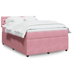 vidaXL Pat box spring cu saltea, roz, 140x200 cm, catifea foto