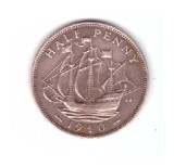 Moneda Anglia 1/2 / half penny 1940, stare foarte buna, curata, Europa, Bronz