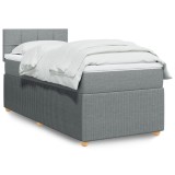 Gossi pat box spring cu saltea, gri deschis, 100x200 cm, textil