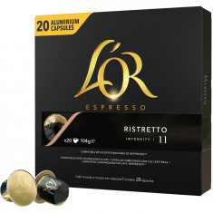 Capsule cafea, L&#039;OR Espresso Ristretto, intensitate 11, 20 bauturi x 25 ml, compatibile cu sistemul Nespresso®*, 20 capsule aluminiu
