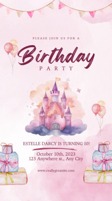 Set 10 invitatii aniversare aniversare fetite, cu plicuri, model Castelul din foto