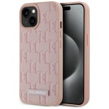 Husa iPhone 15 Karl Lagerfeld Leather MagSafe, roz, Hot Stamp, KLHMP15SPKHPORPP