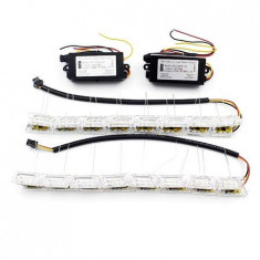 Set benzi LED DRL premium L1 52cm, 12 module luminoase, banda dublu adeziva, alb/gaben foto