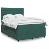 Cumpara ieftin Gossi pat box spring cu saltea, verde inchis, 140x190 cm, catifea