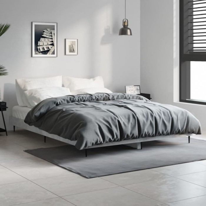 vidaXL Cadru de pat, gri beton, 140x190 cm, lemn prelucrat 832281
