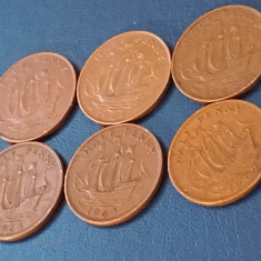 Lot 6 monede half 1/2 penny UK, 1962 1963 1964 1965 1966 1967 , stari EF+/aUNC