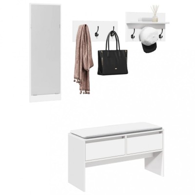 Set de mobilier pentru hol, 4 piese, alb, lemn prelucrat foto