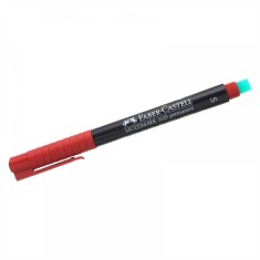 Marker Rosu Permanent cu Radiera Faber-Castell Multimark, Varf S, Evidentiatoare, Markere Permanente CD Faber Castell, Marker cu Radiera, Marker Perso foto