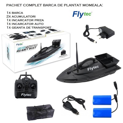 Pachet Barca plantat momeala FLYTEC cu 2 acumulatori, incarcator auto si geanta foto