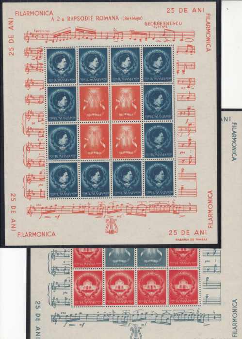 1946 LP 194 - 25 ANI INFIINTARE FILARMONICA ROMANA 2 COLI CU VINIETE MNH