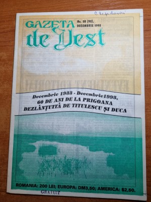 gazeta de vest decembrie 1993-60 ani de la prigoana dezlatuita titulescu si duca foto