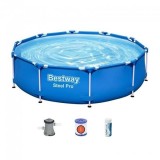 Piscina structura metalica, rotunda, cu pompa filtrare, test analiza apa, albastru, 305x76 cm, Bestway Steel Pro GartenVIP DiyLine