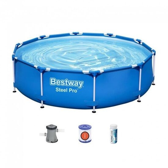 Piscina structura metalica, rotunda, cu pompa filtrare, test analiza apa, albastru, 305x76 cm, Bestway Steel Pro GartenVIP DiyLine
