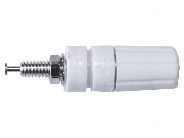 Soclu Banană Albă Nichelat 4mm 15A 2,5kV 50&divide;115&deg;C