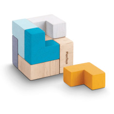 Jucarie Educationala si Interactiva Tip Puzzle 3D Cub din Lemn, 9 Piese in Forma de T