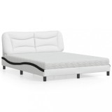 Pat vidaXL 160x200 cm, Piele Ecologică, Alb/Negru, cu Saltea inclusă - Confort &amp; Design Modern
