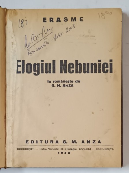 ELOGIUL NEBUNIEI - de ERASME , 1942