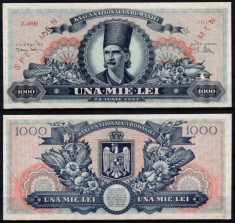 Romania 1947, 1000 LEI Tudor Vladimirescu SPECIMEN, 25 Iunie 1947, P#64s, UNC! RARISIMA!!!