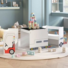 Set masă și scaune de copii 3 piese, MDF, design mașină poliție