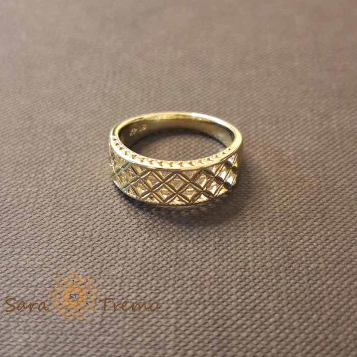 Inel filigranat latime 7 mm - placat 14k