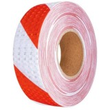 Banda reflectorizanta adeziva tip fagure - ROSU-ALB rola 4cm x 23m