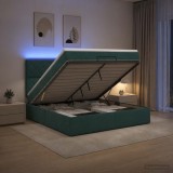 Cumpara ieftin Pat Ottoman cu Saltea si LED Verde inchis 140 x 190 cm Catifea