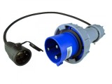 Prelungitor adaptor 1 metru stecher fisa 3 poli 63A la priza schuko 16A IP44, cablu H07RN-F 3G2.5