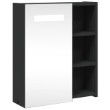 Dulap cu oglinda de baie cu LED, negru, 45x13x52 cm